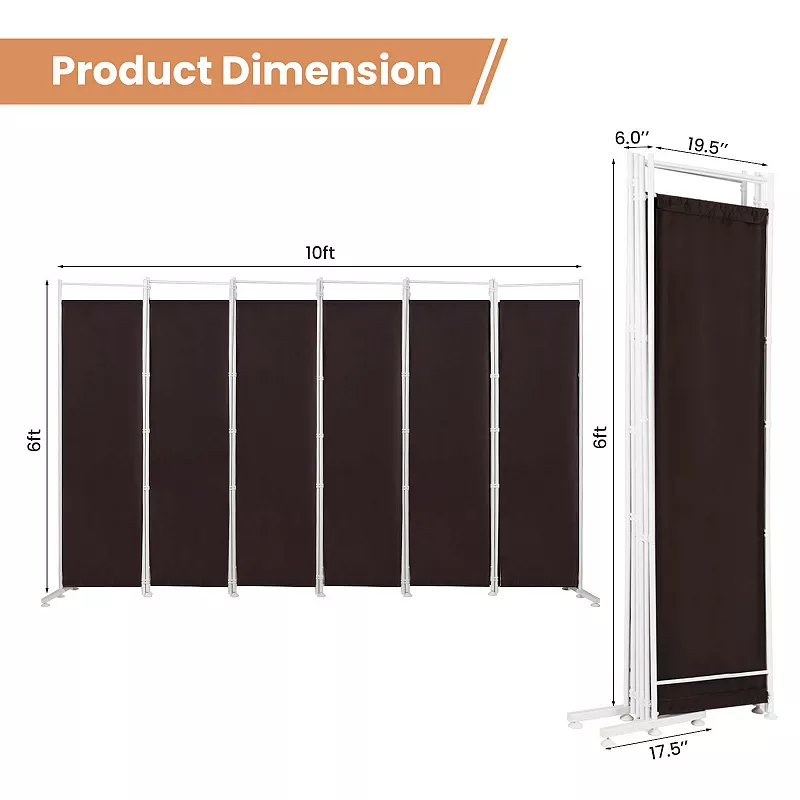 6-Panel Room Divider Folding Privacy Screen