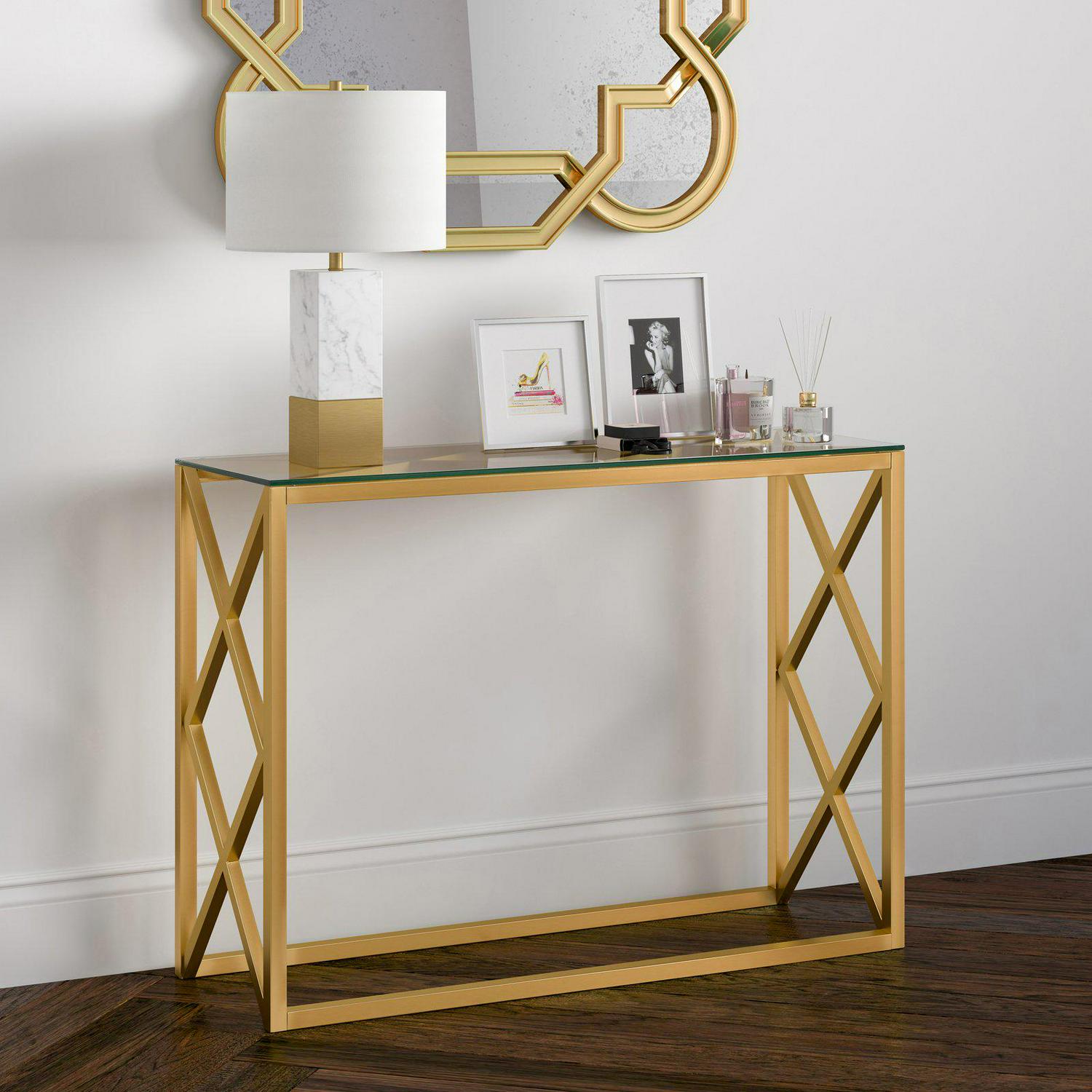 EvelynandZoe Contemporary Console Table with Glass Top