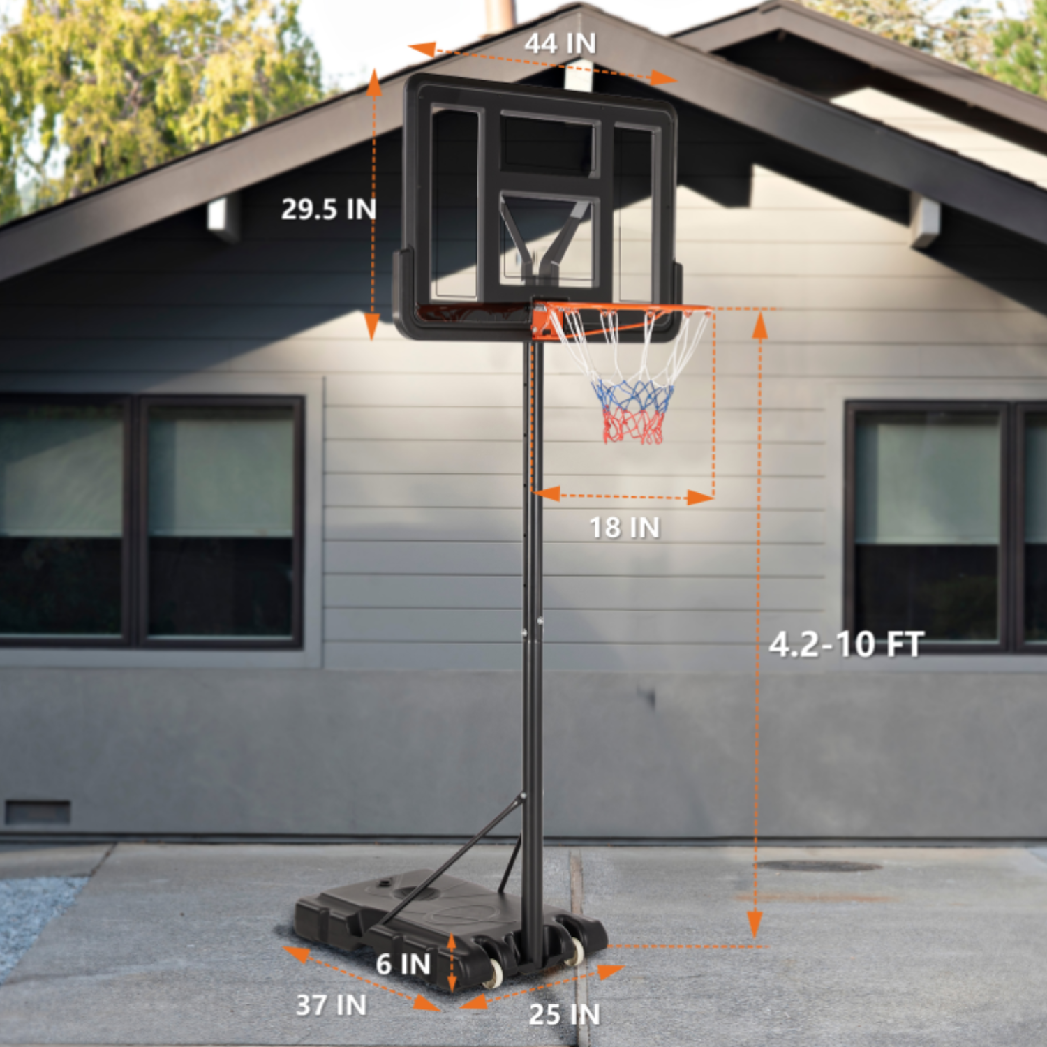 Outdoor Adjustable Basketball Stand, Portable Kids and Adult Basketball Stand, 4.2-10ft Height