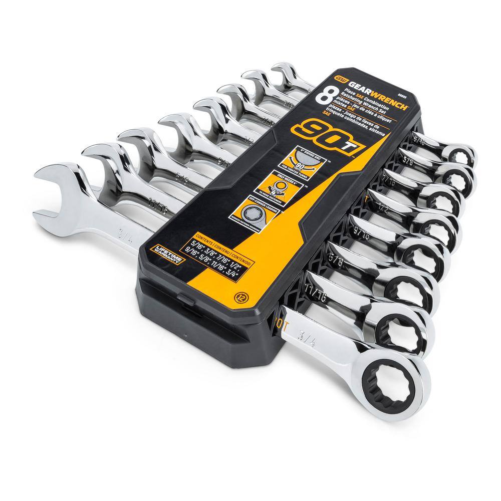 GEARWRENCH SAE 90-Tooth Combination Ratcheting Wrench Tool Set with Tray (8-Piece) 86695-06