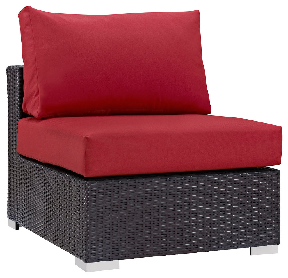 Convene 6 Piece Outdoor Patio Sectional Set  Espresso Red   Tropical   Outdoor Dining Sets   by Morning Design Group  Inc  Houzz