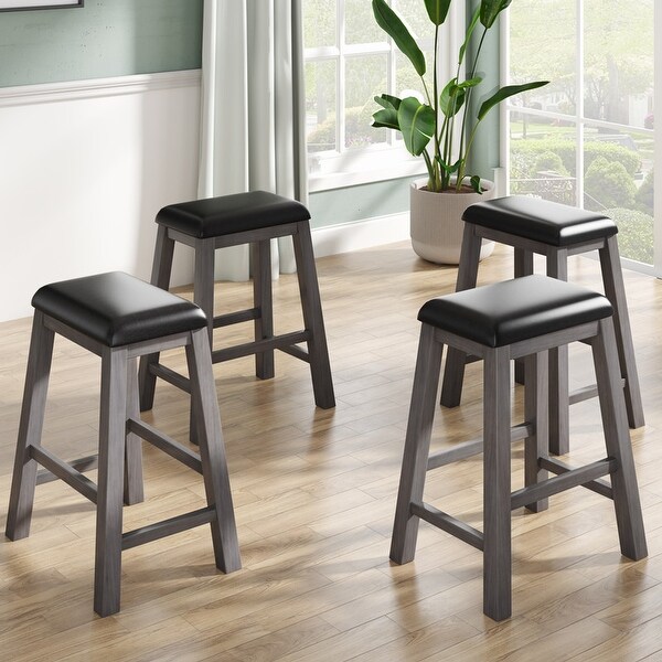 4 Pieces Counter Height Wood Kitchen Dining Upholstered Stools