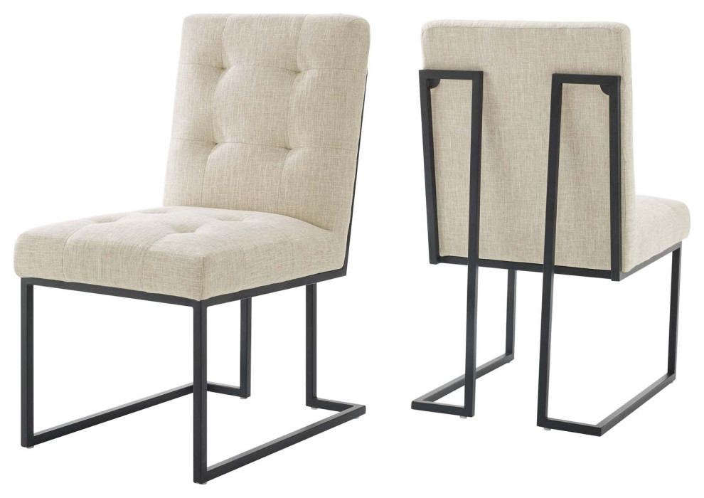 Privy Black Stainless Steel Upholstered Fabric Dining Chair Set of 2 Black Beige   Contemporary   Dining Chairs   by Homesquare  Houzz