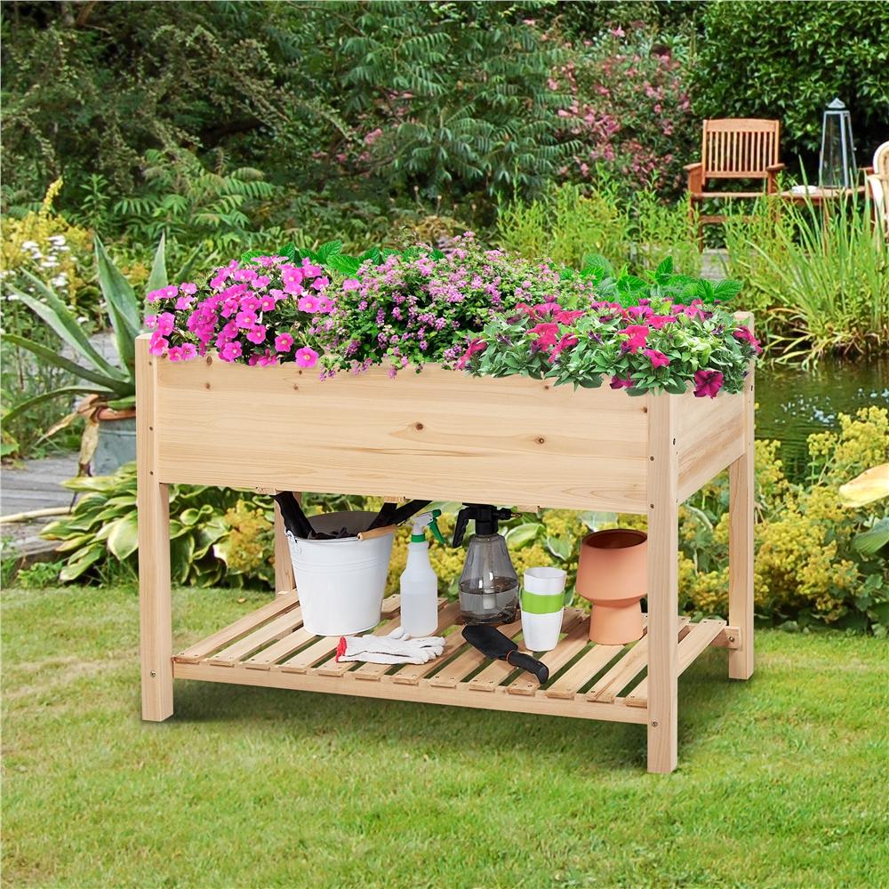 SmileMart 2 Tiers Wood Elevated Raised Garden Bed Planter Box for Vegetables Flowers Herbs Outdoor/Indoor