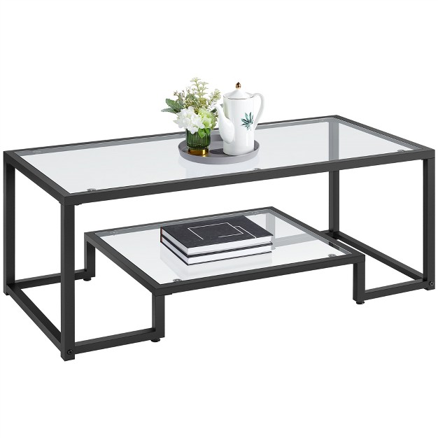 Yaheetech Modern Tempered Glass Coffee Table For Living Room black