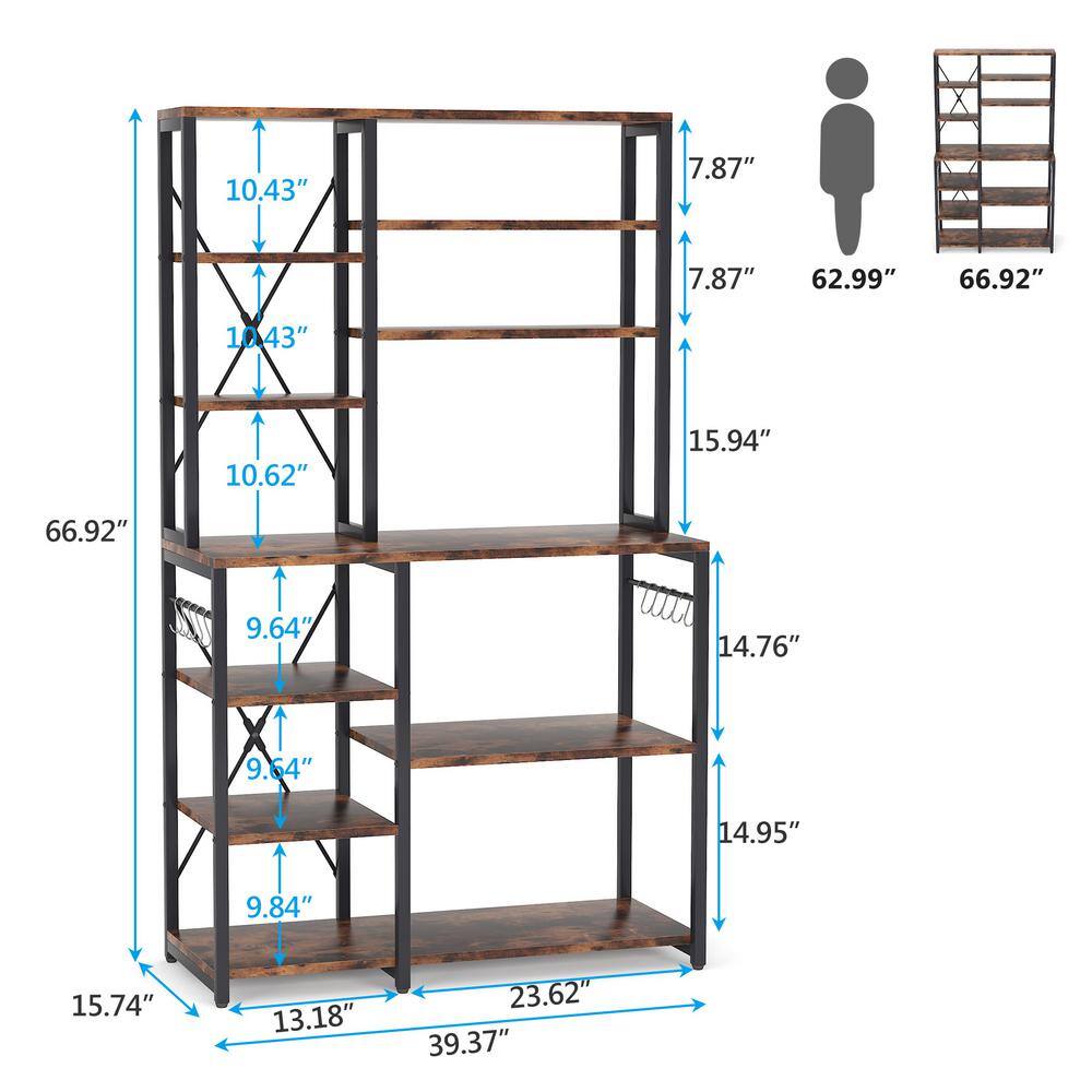 TRIBESIGNS WAY TO ORIGIN Bachel Modern Brown and Black Kitchen Baker's Rack with Open Shelves and Hanging Hooks HD-SF0103B