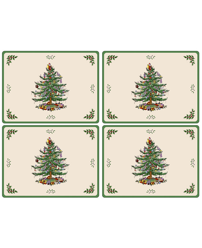 Spode Table Linens Set of 4 Christmas Tree Placemats Cork Back