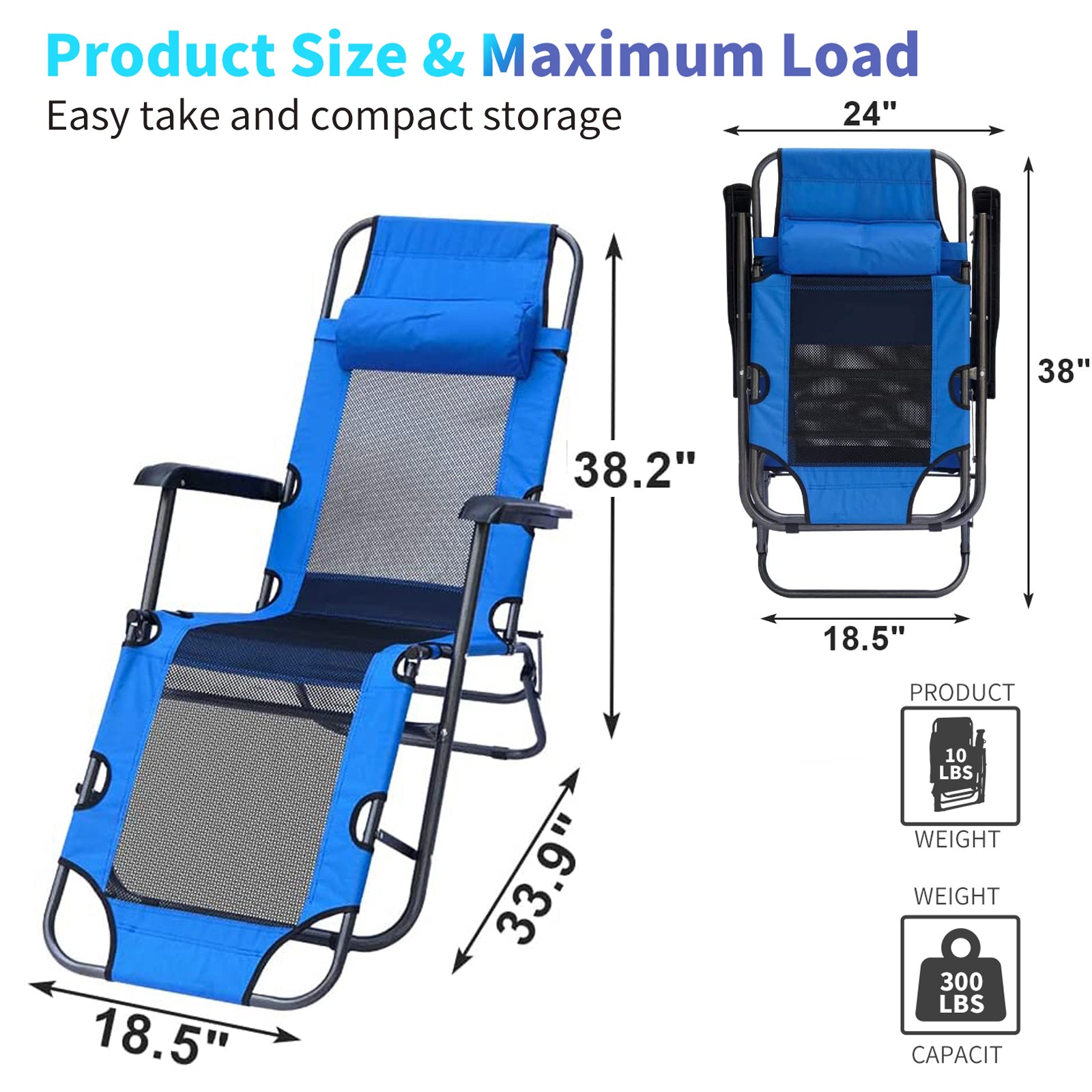 BIGTREE Zero Gravity Recliner Deck Patio Beach Chair Large Folding Mesh，Blue