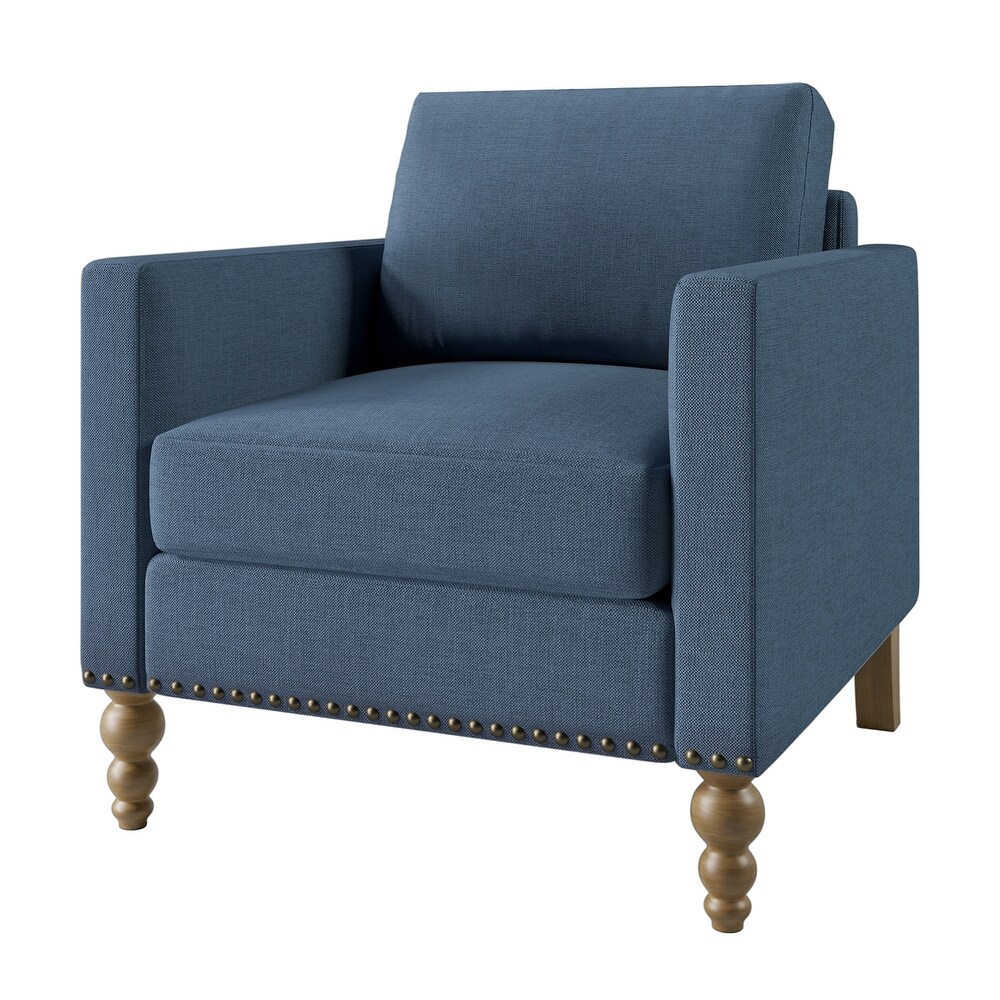 Classic Linen Armchair Accent Chair with Bronze Nailhead Trim