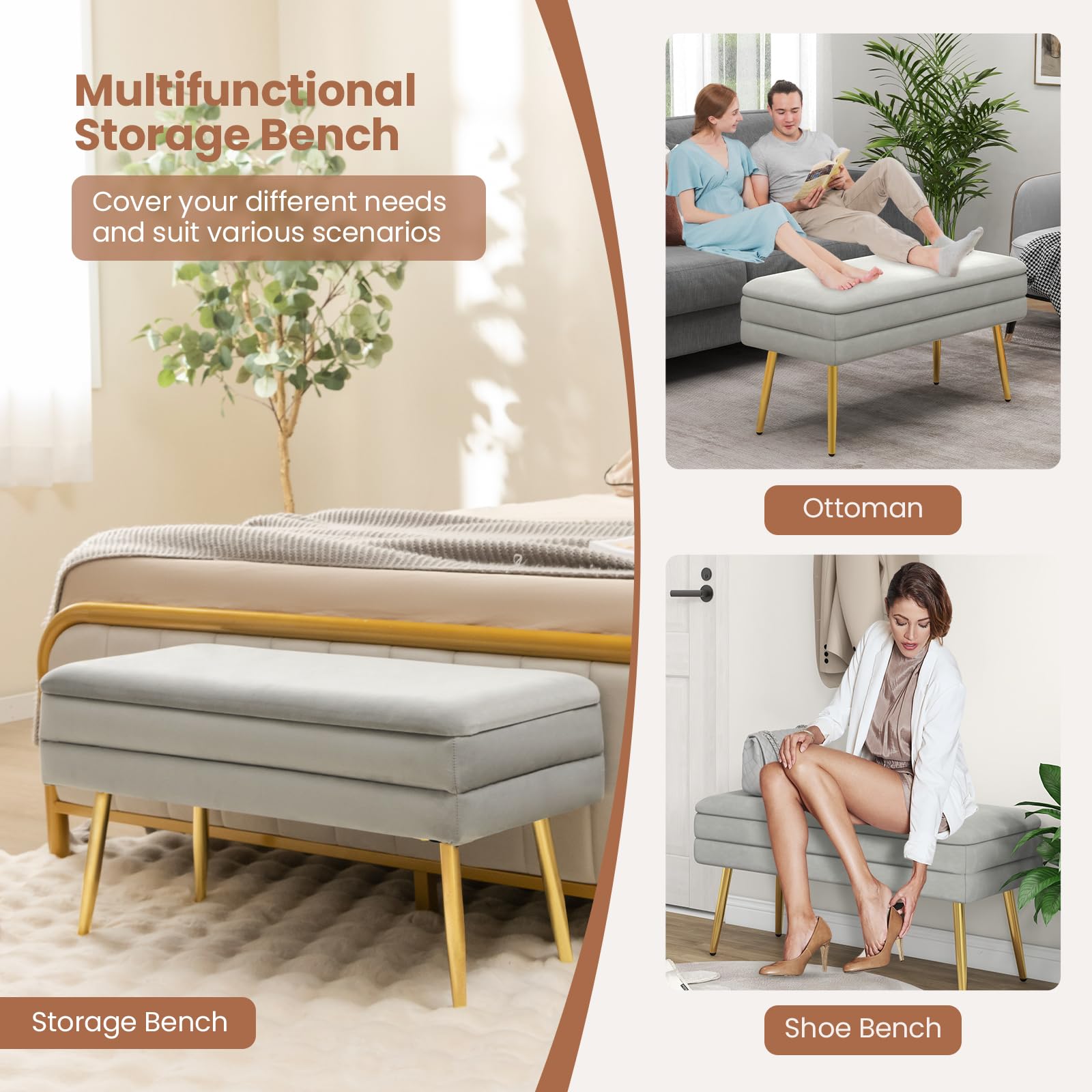 Giantex Ottoman with Storage - Upholstered Storage Ottoman Bench