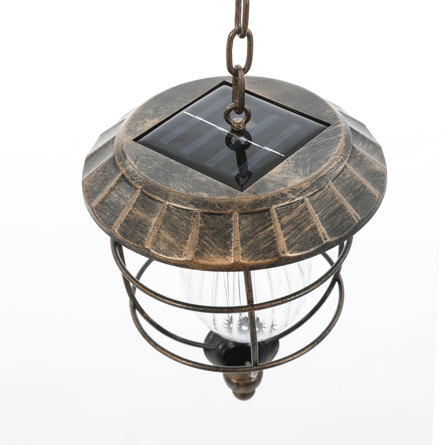 Luxen Home 5.9in. Dia. Solar Hanging Accent Globe Light in Iron Lantern