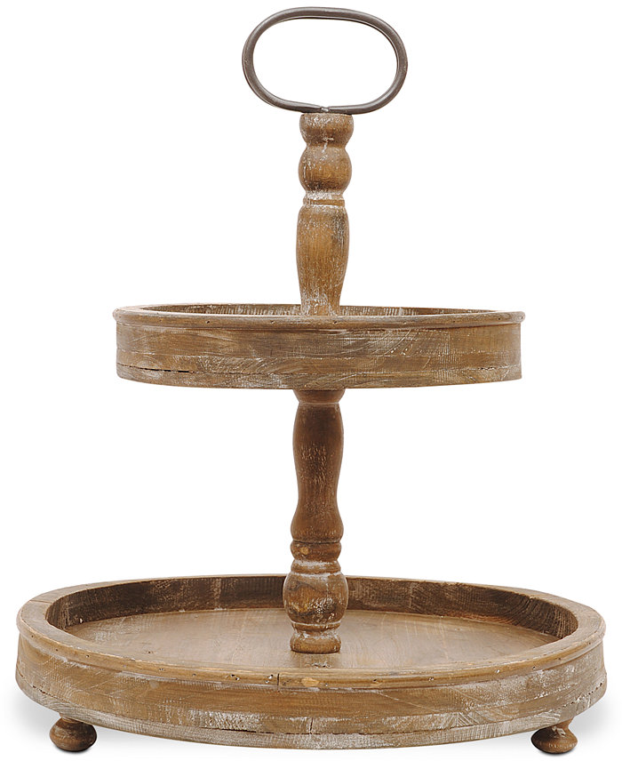 3R Studio  Round Decorative Wood 2-Tier Tray