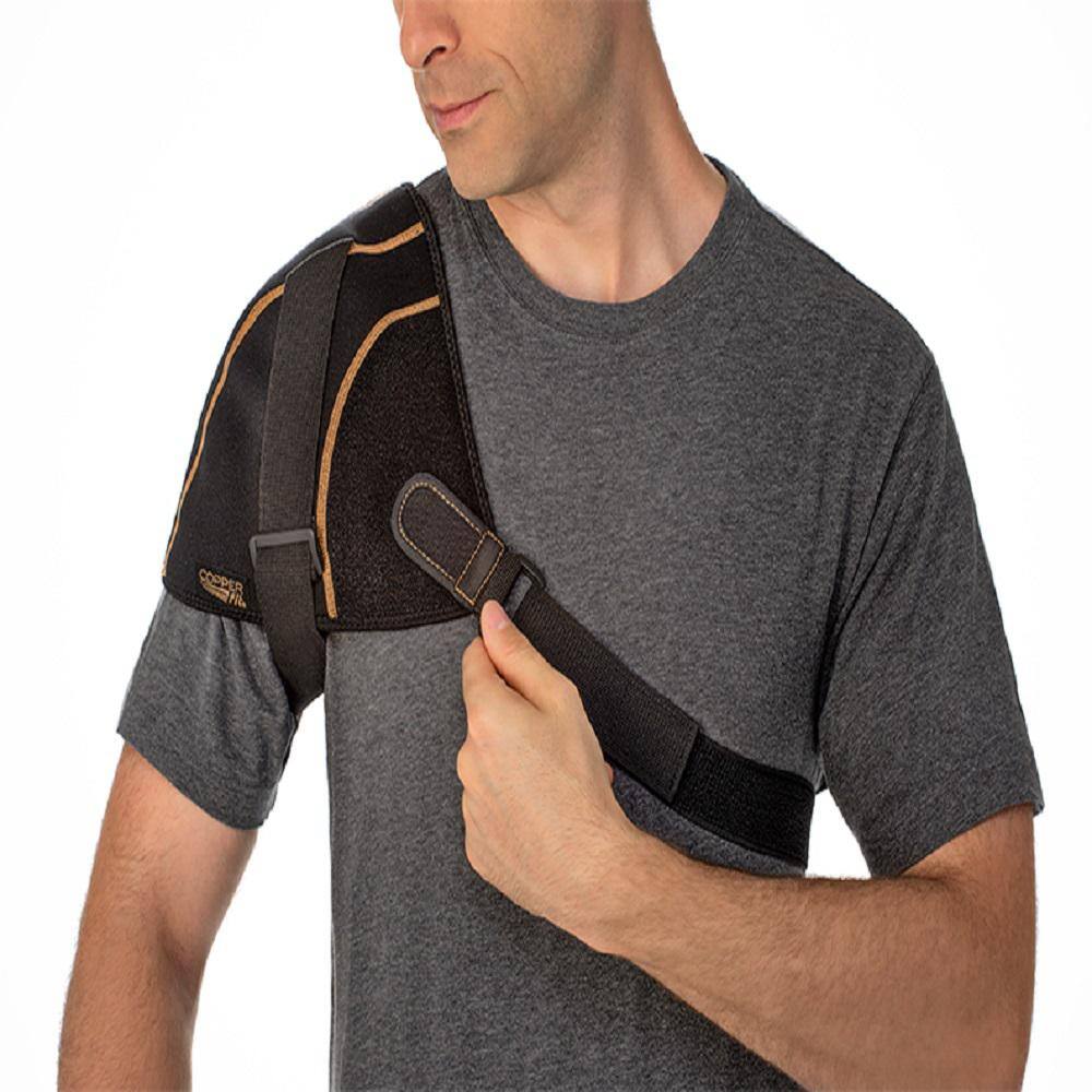 COPPER FIT Copper Infused Adjustable Compression Shoulder Wrap with Gel Pack in Black CFRRSHD