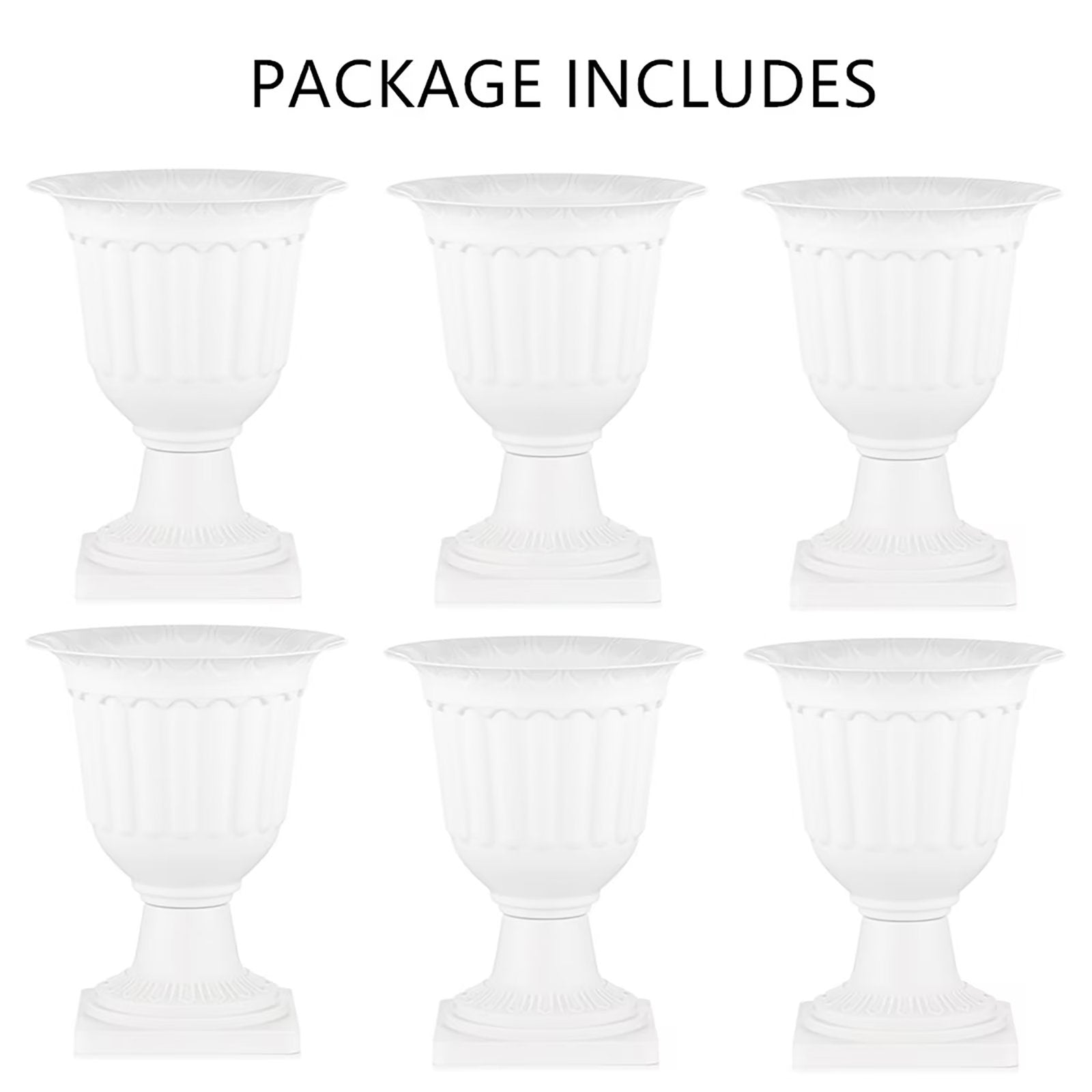 White Plastic Urn Planter for Outdoor Plants 13.8 inch Pedestal Planters Set of 6