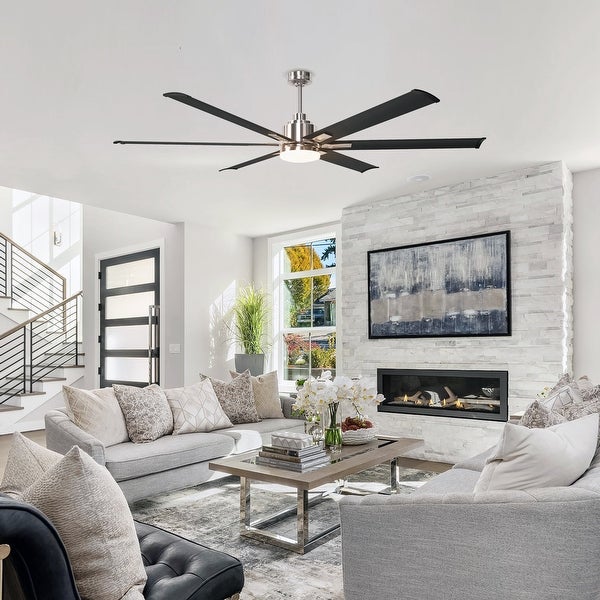 Modern 72-inch 6-Blade Brushed Chrome Ceiling Fan with Light and Remote Control - 72-in W x 17.8-in H Shopping - The Best Deals on Ceiling Fans | 36536873