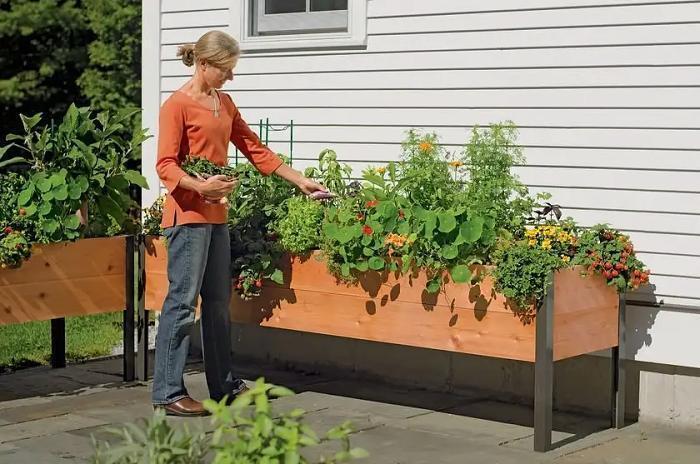 Watering Eco-Stained Elevated Planter Box