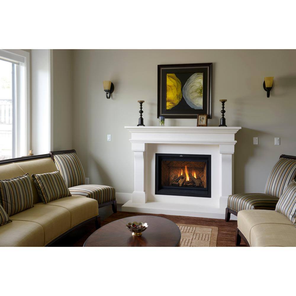 Dynasty Fireplaces Dynasty Lyon 66 in. x 53-18 in. Natural White Limestone Mantel in Honed Finishing LYON66WLH