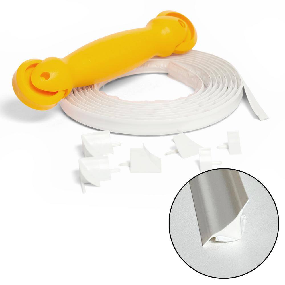 InstaTrim 34 in. x 10 ft. White PVC Self-adhesive Flexible Caulk Molding Applicator Tool and Corner and End Caps 7510-WHT-APCP