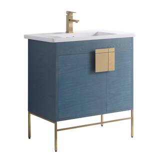 FINE FIXTURES Shawbridge 30 in. W x 18.11 in. D x 33.5 in. H Bathroom Vanity in French Blue with White Ceramic Vanity Top SH30FB-SHHA1SB