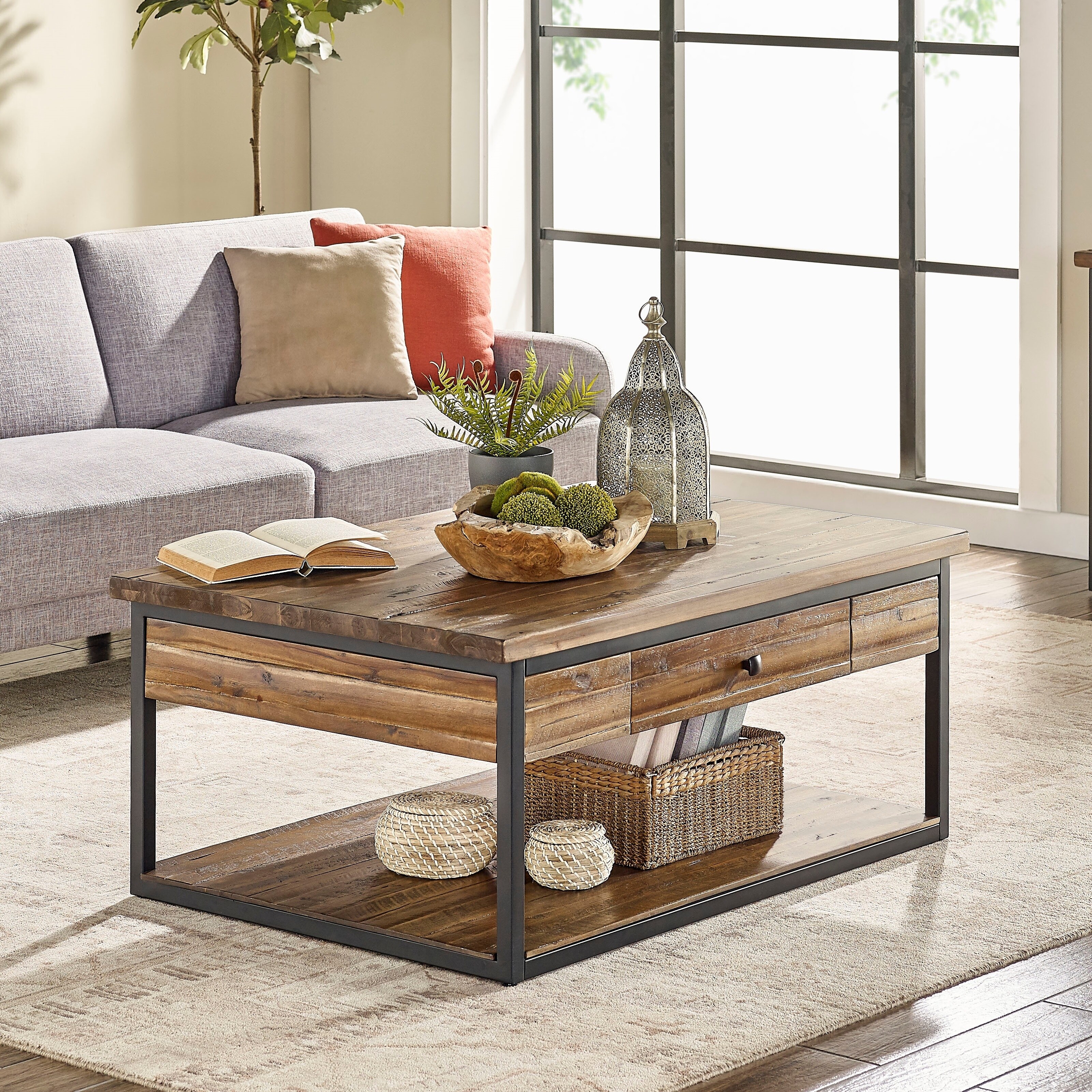 Carbon Loft Ciaravino 48-inch Rustic Wood Coffee Table with Drawer and Low Shelf