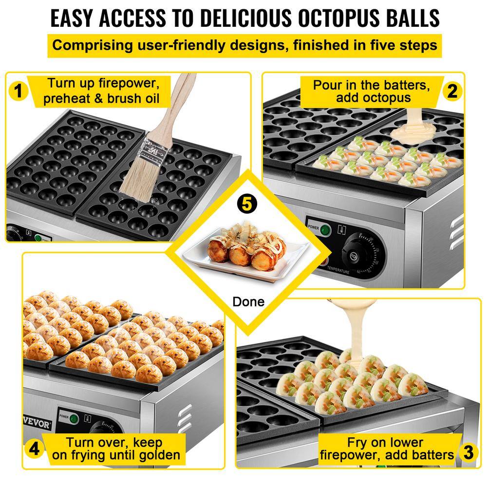 VEVOR Commercial Takoyaki Maker 56 PCs Octopus Fish Ball Machine 2000 W Takoyaki Grill Maker Waffle Cone Waffle Maker ZYWZJSB56G0000001V1