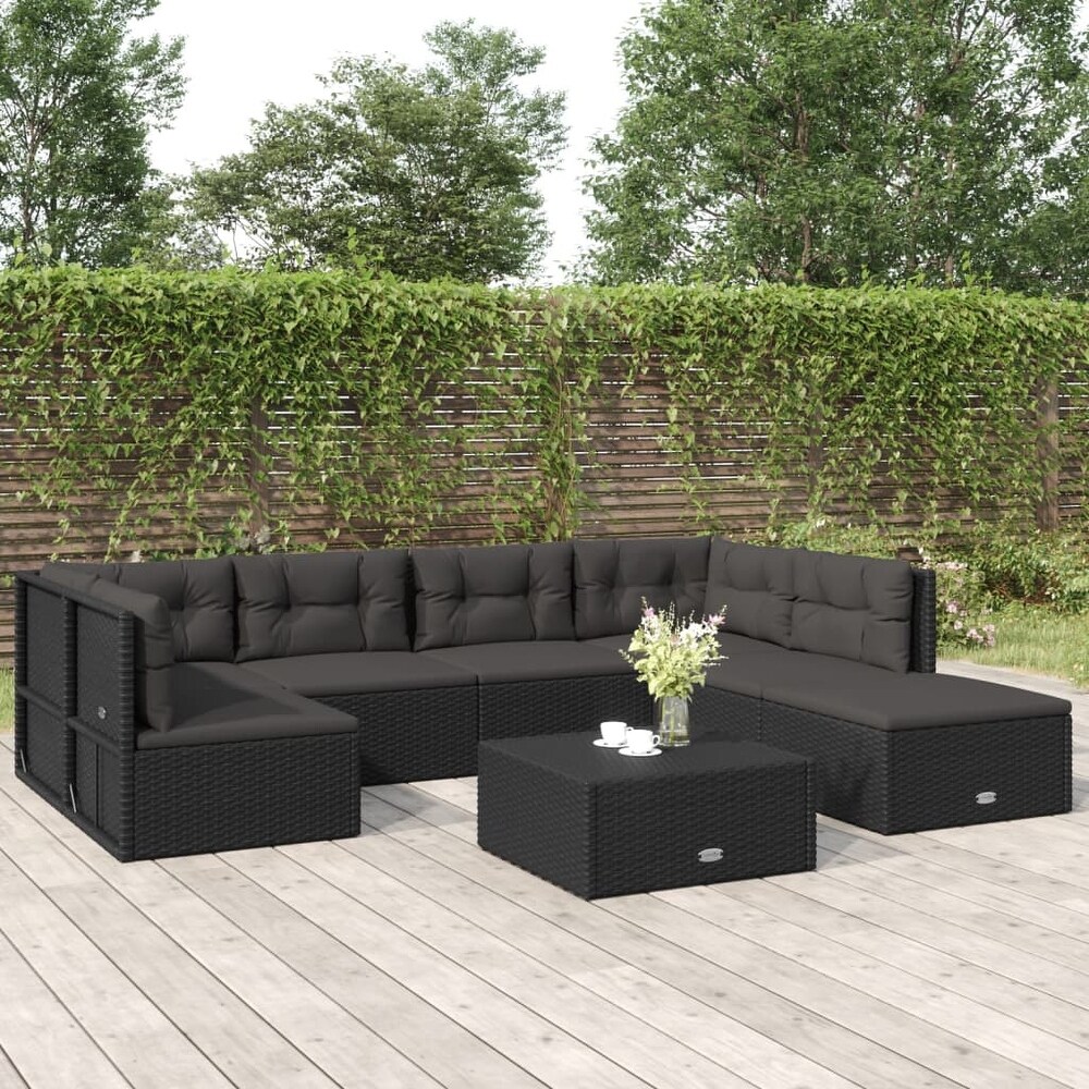 vidaXL 6 Piece Patio Lounge Set with Cushions Black Poly Rattan   21.3\