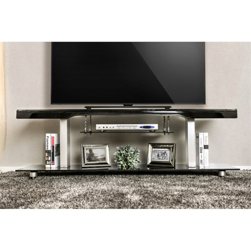 Bowery Hill Contemporary Metal 60 inch TV Console in Black Finish   Contemporary   Entertainment Centers And Tv Stands   by Homesquare  Houzz