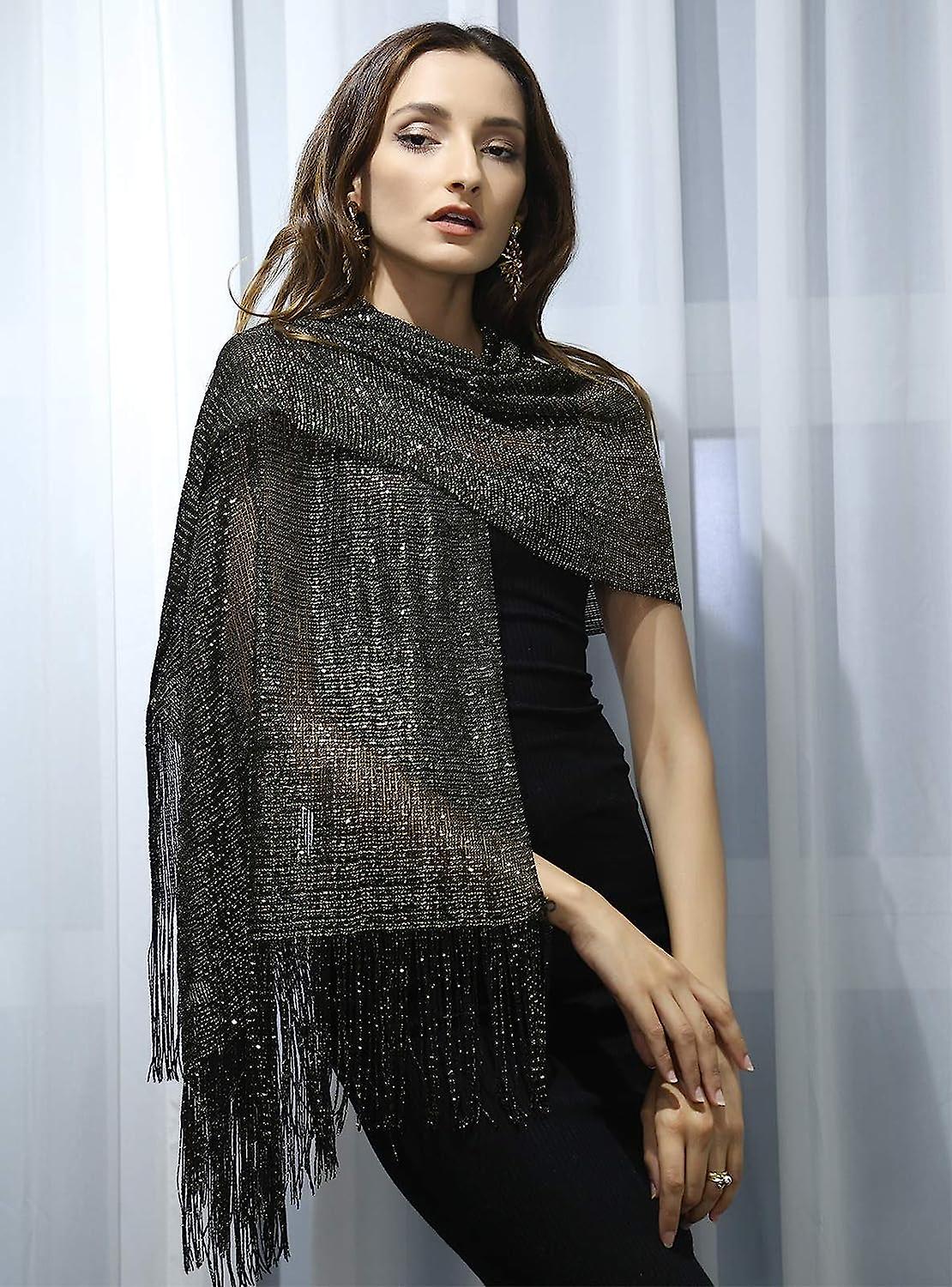 Women's Sparkle Shawls And Wraps For Party Dresses Black/gold