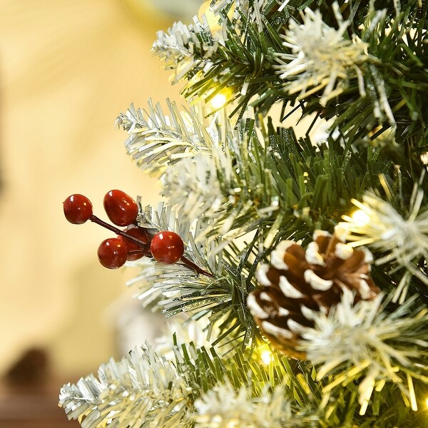 HOMCOM Prelit SnowDipped Christmas Tree with Lights，Pine Cones，and Mistletoe