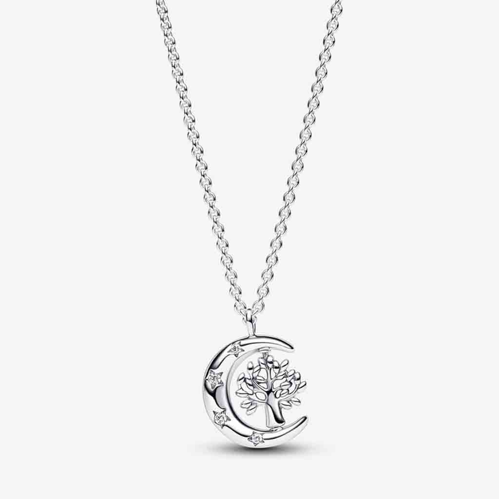 PANDORA  Moon & Spinning Tree of Life Pendant Necklace