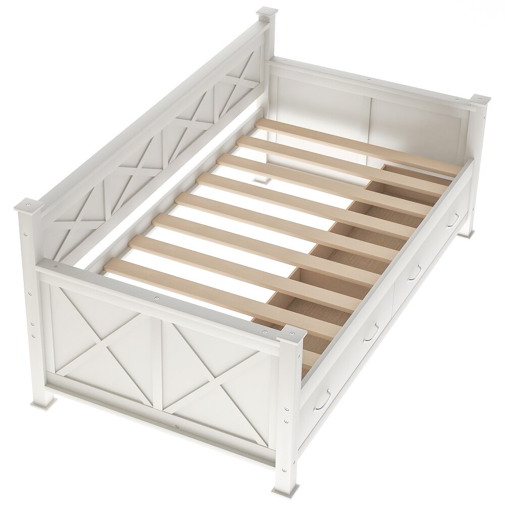 Twin Size Daybed with 2 Large Drawers  X shaped Frame