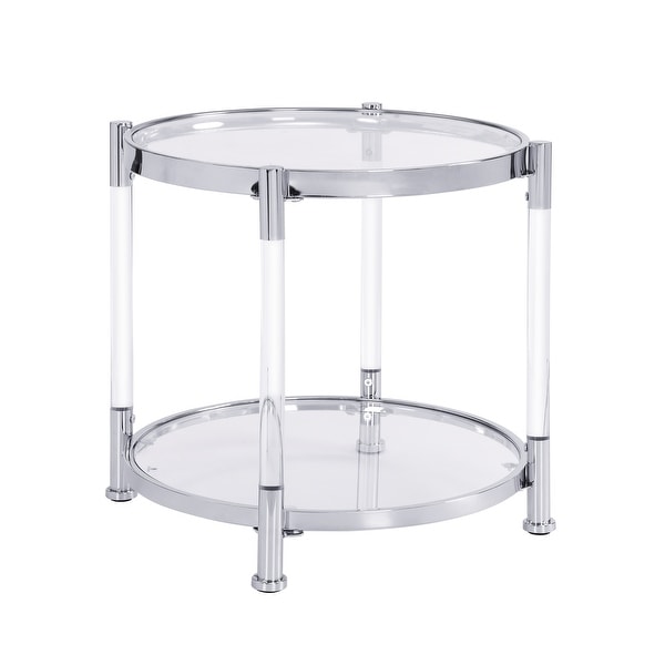 Contemporary Acrylic End Table， Side Table with Tempered Glass Top， Chrome/Silver End Table for Living RoomandBedroom