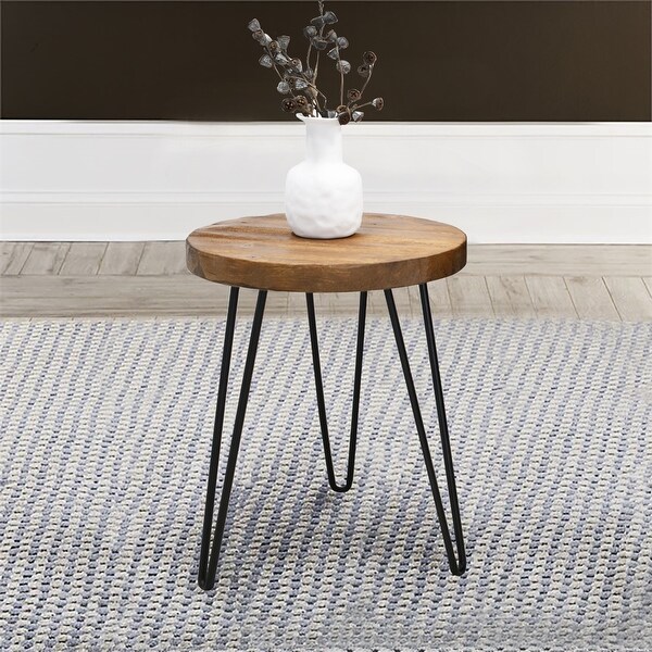 Greenage Wood End Table with Iron Legs