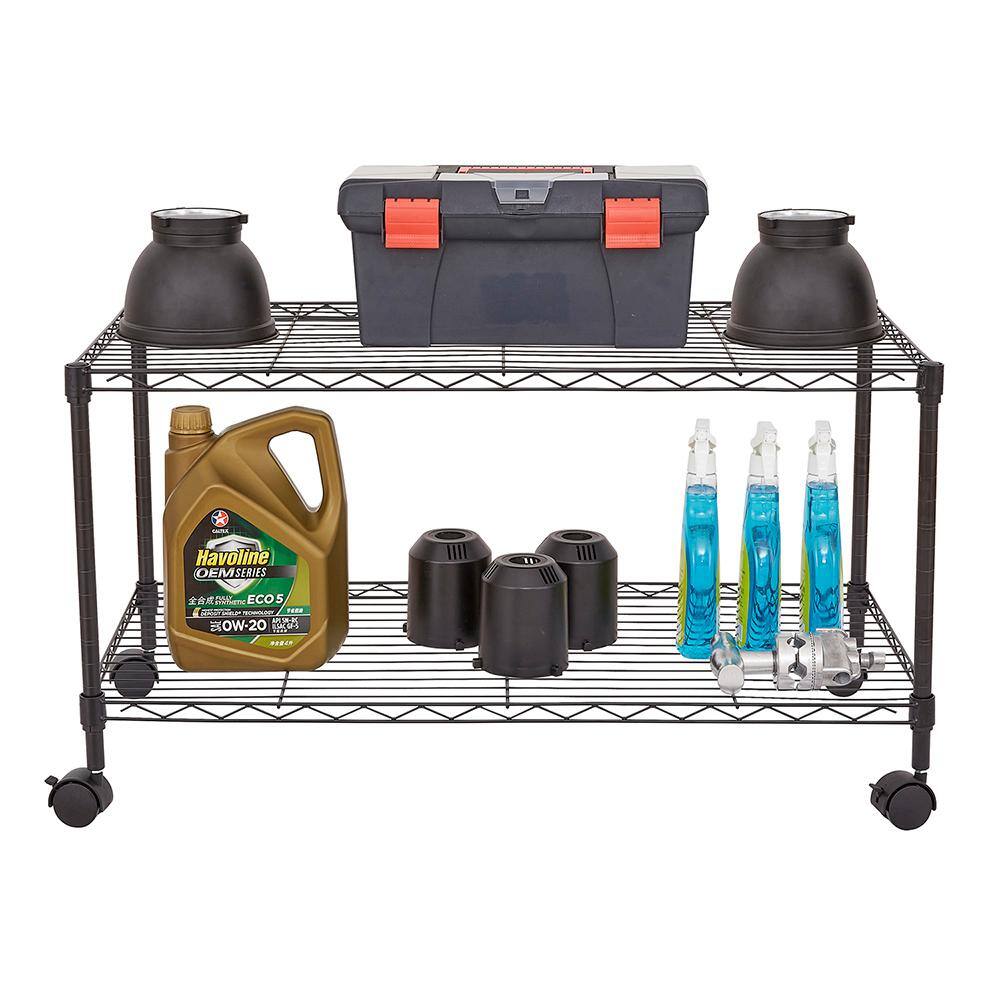 Karl home 2-Shelf Steel 4-Wheeled Media Cart in Black 989073916947