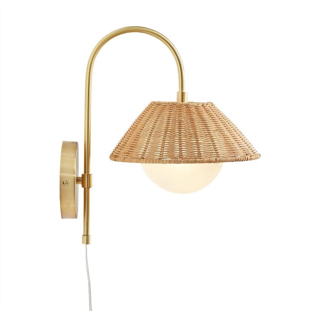 Laguna Rattan Weave Wall Sconce Gold Ink ivy