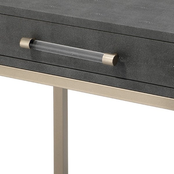 Side Table with One Drawer and Metal Base， Gray