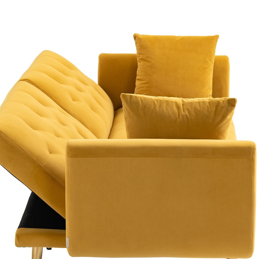 2 in 1 Folding Loveseat Sleeper Mustard Velvet Recliner Sofa Bed