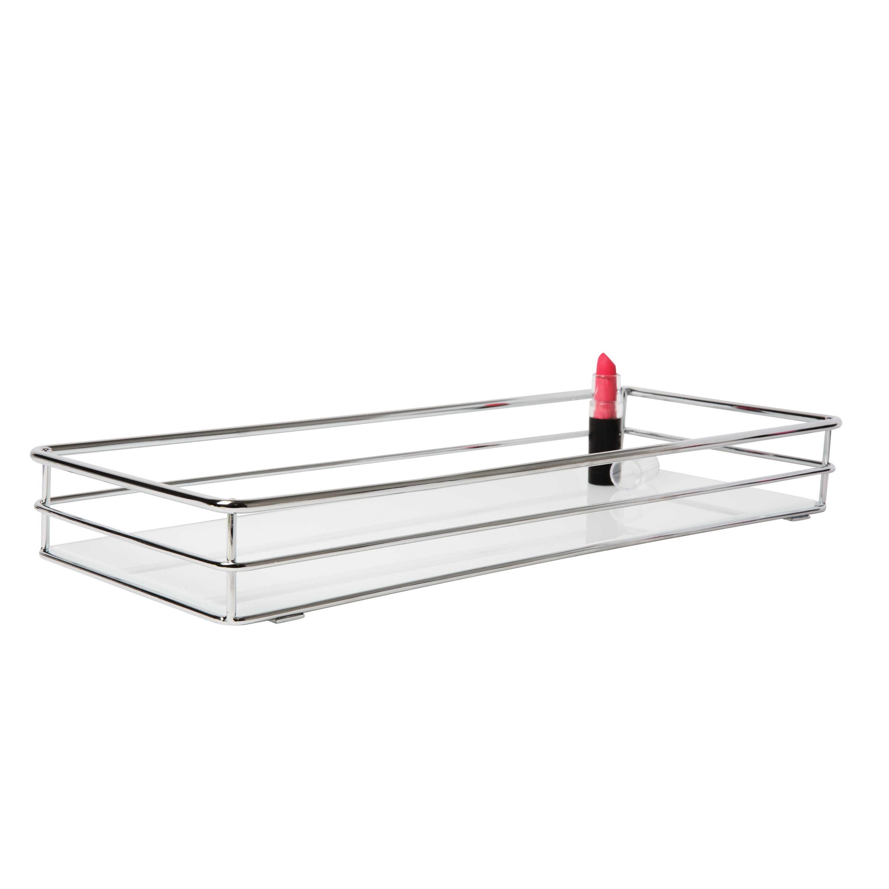 Elle Home Limoges Collection Rectangular Metal Freestanding Vanity Tray， Chrome