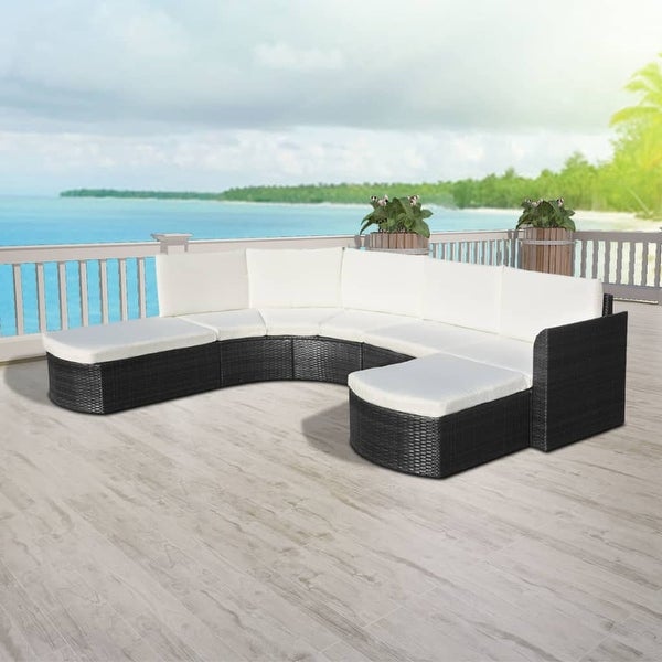 4 Piece Patio Lounge Set with Cushions Poly Rattan Black