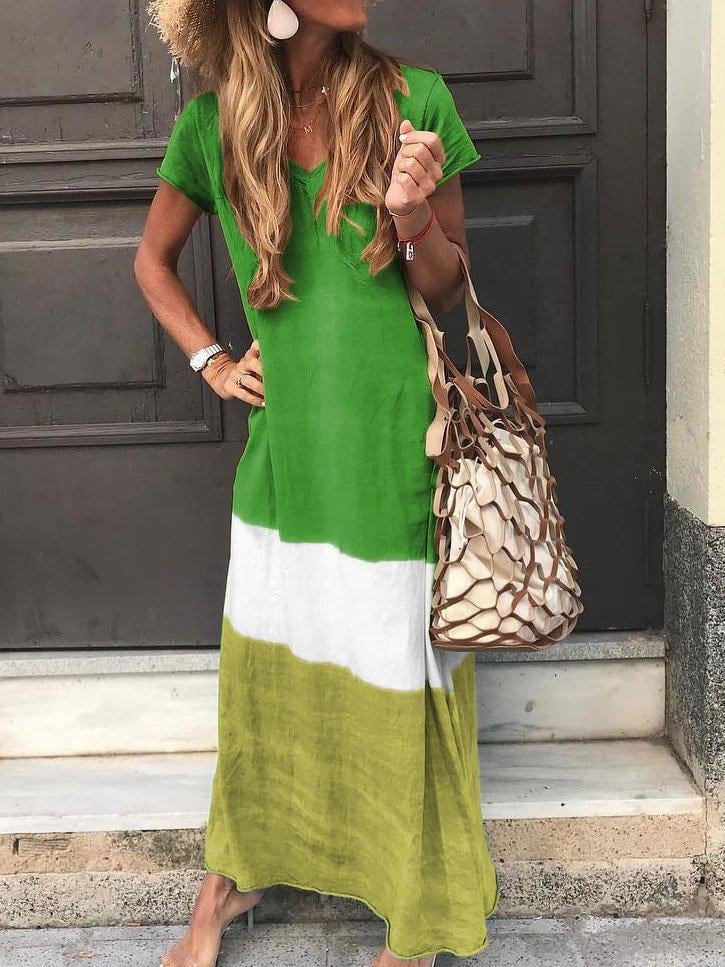 Striped Cotton-Blend Casual Short Sleeve Dresses