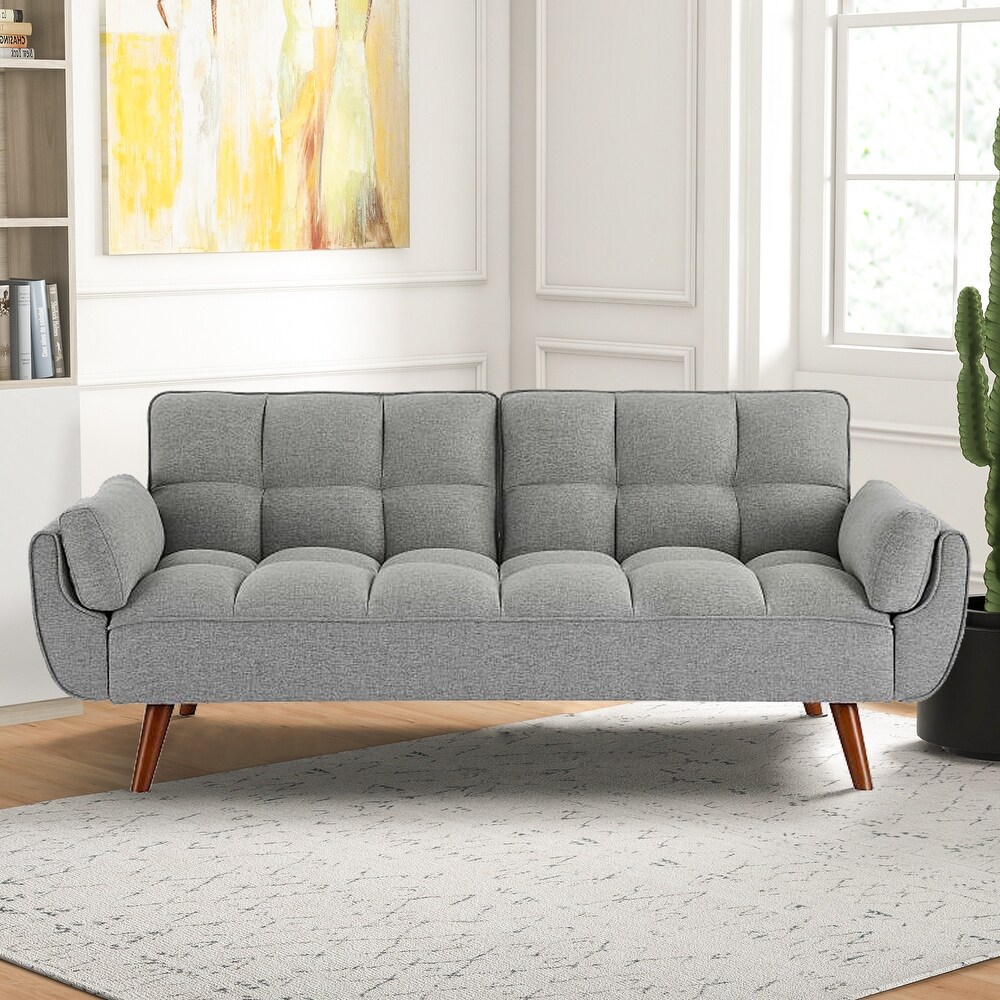 75.39 IN. Futon Sofa Bed  Convertible Upholstered Couch Sleeper with Reclining Sleeper Split Tufted Back