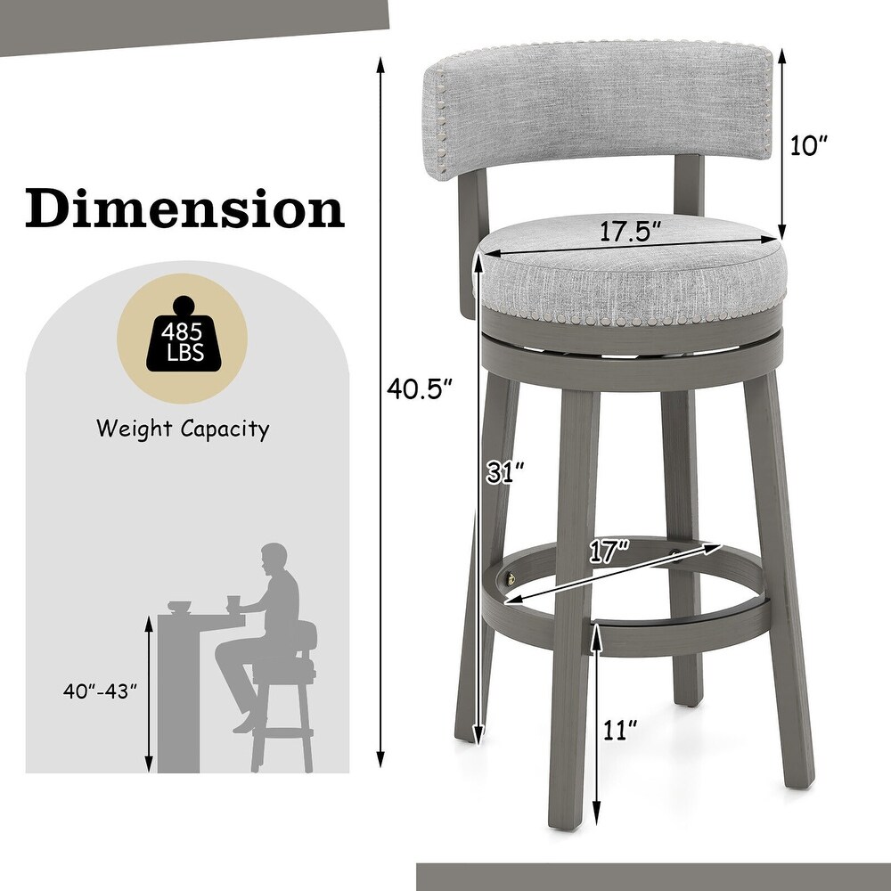 Gymax Set of 4 Upholstered Swivel Bar Stools Wooden Bar Height Kitchen