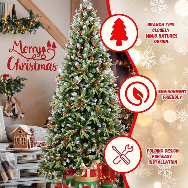 PE/PVC Spray White Decorative Christmas Trees with Warm White LED Lights