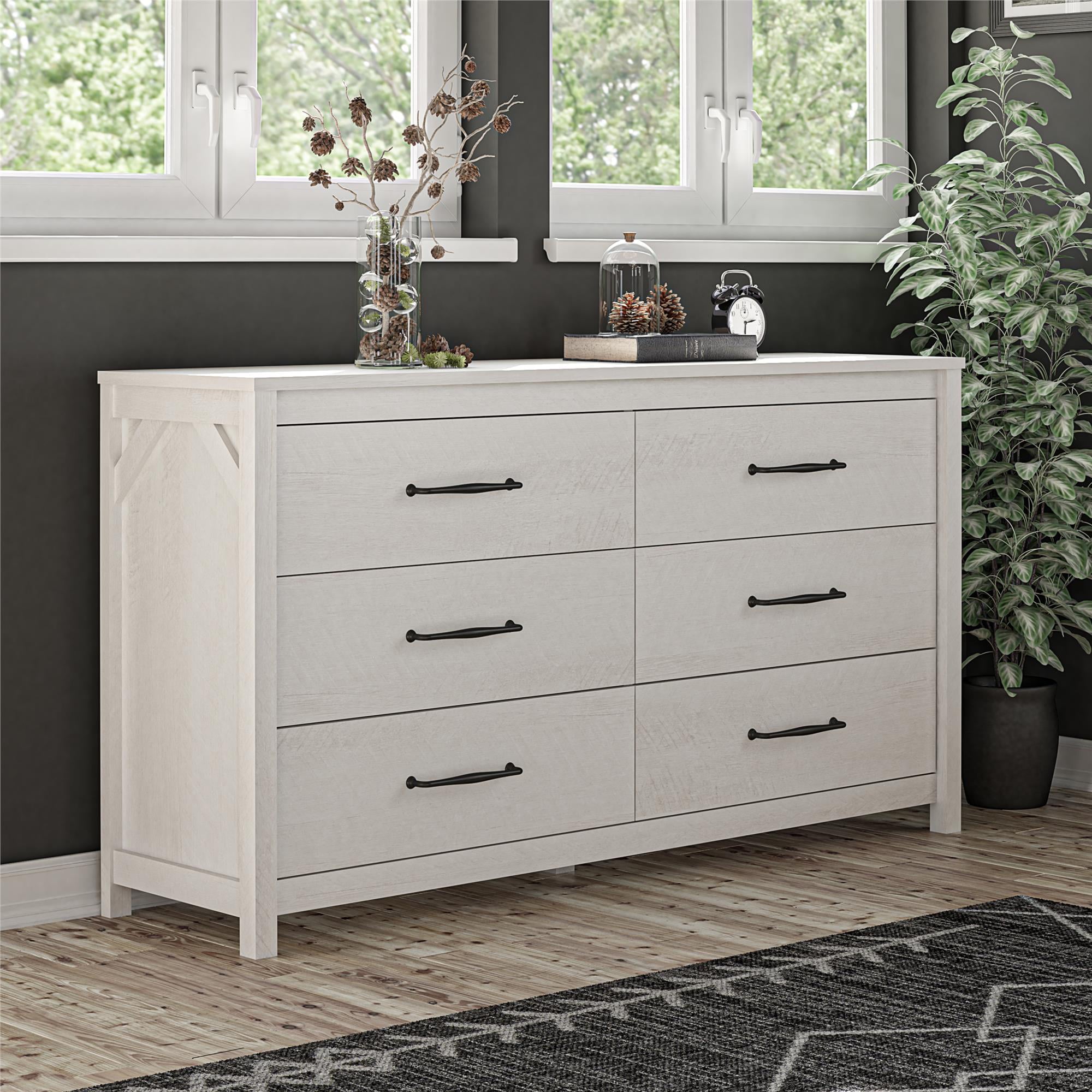 Ameriwood Home Abilene 6 Drawer Wide Dresser, Ivory Oak