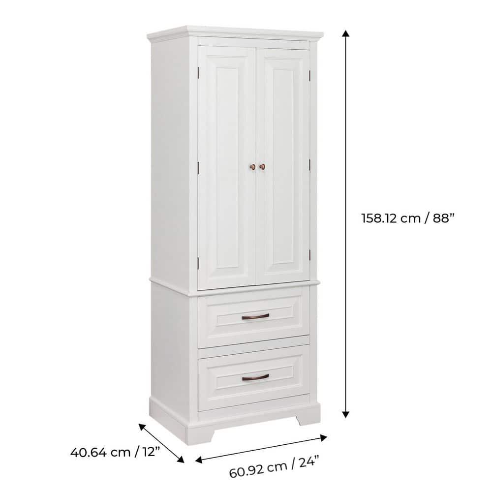 Teamson Home St James 24 in W x 16 in D x 6225 in H White Bathroom Storage Linen Cabinet with 2Door 2Drawer