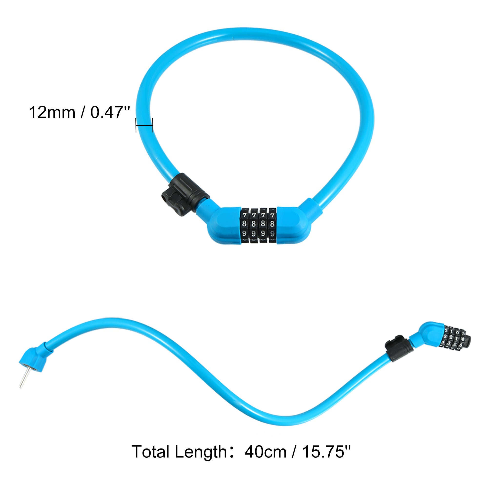 40cmx12mm Bicycle Locks Cable Portable 4 Digit Security Resettable Combination Bicycle Cable Lock with Lock Frame Blue