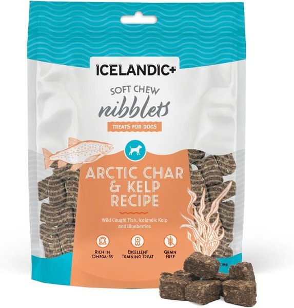 Icelandic+ Soft Chew Nibblets Arctic Char and Kelp Recipe Grain-Free Dog Treats， 2.5-oz bag