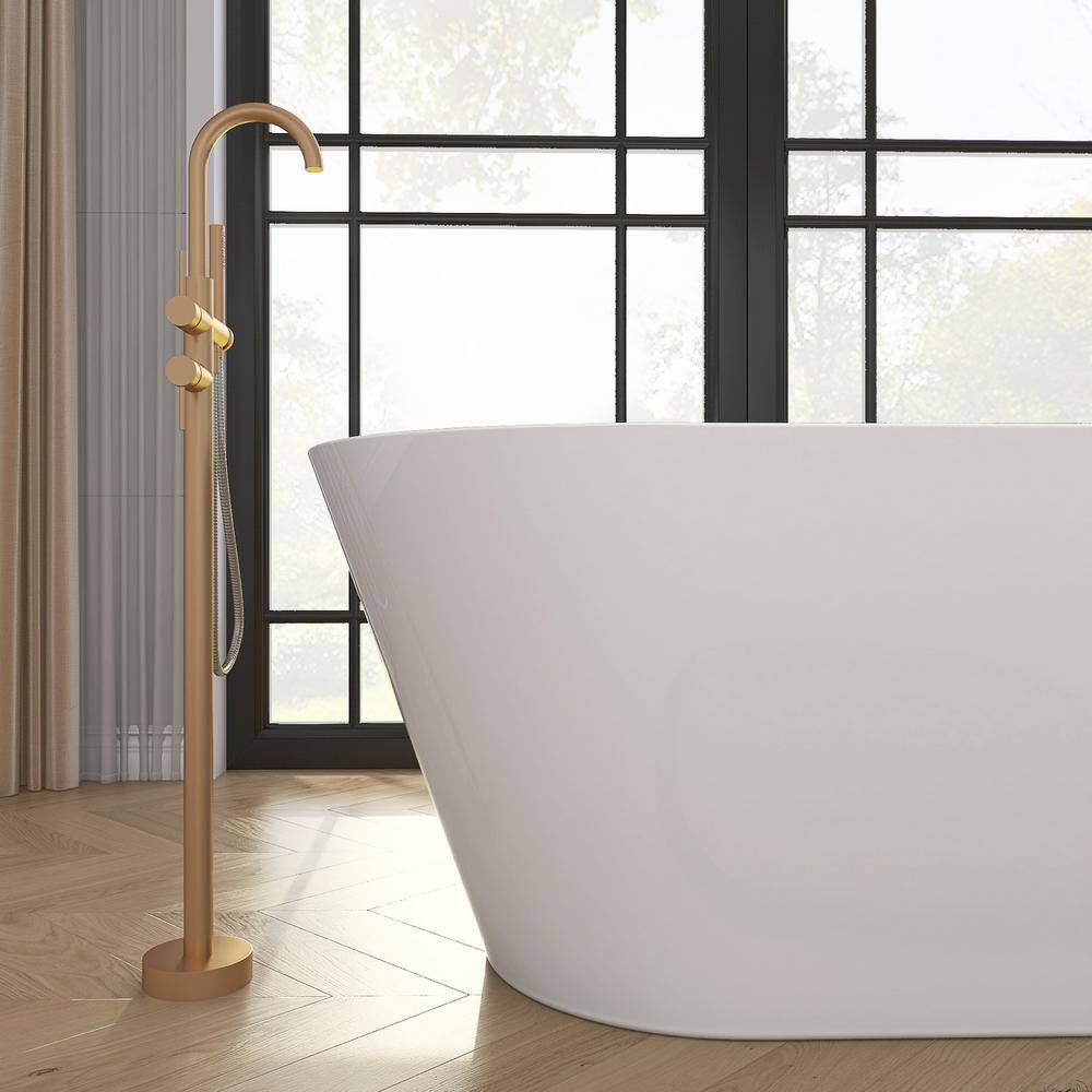 Zeafive 55 in. x 27.5 in. Acrylic Soaking Tub Flatbottom Free Standing Bathtub Chrome Anti-clogging Drain in Glossy White Z32E4S55W