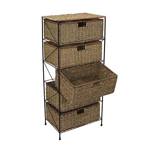 Household Essential ML-5755 Household Essentials 5-Drawer Storage Unit& Seagrass& Rattan& 41.25 by 18 by 12-Inch