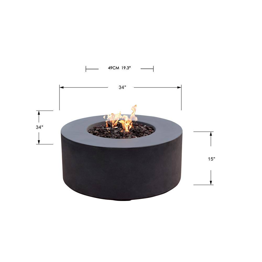 Modeno Venice 34 in. Dia Round Concrete Natural Gas Fire Table in Dark Gray OFG113-NG